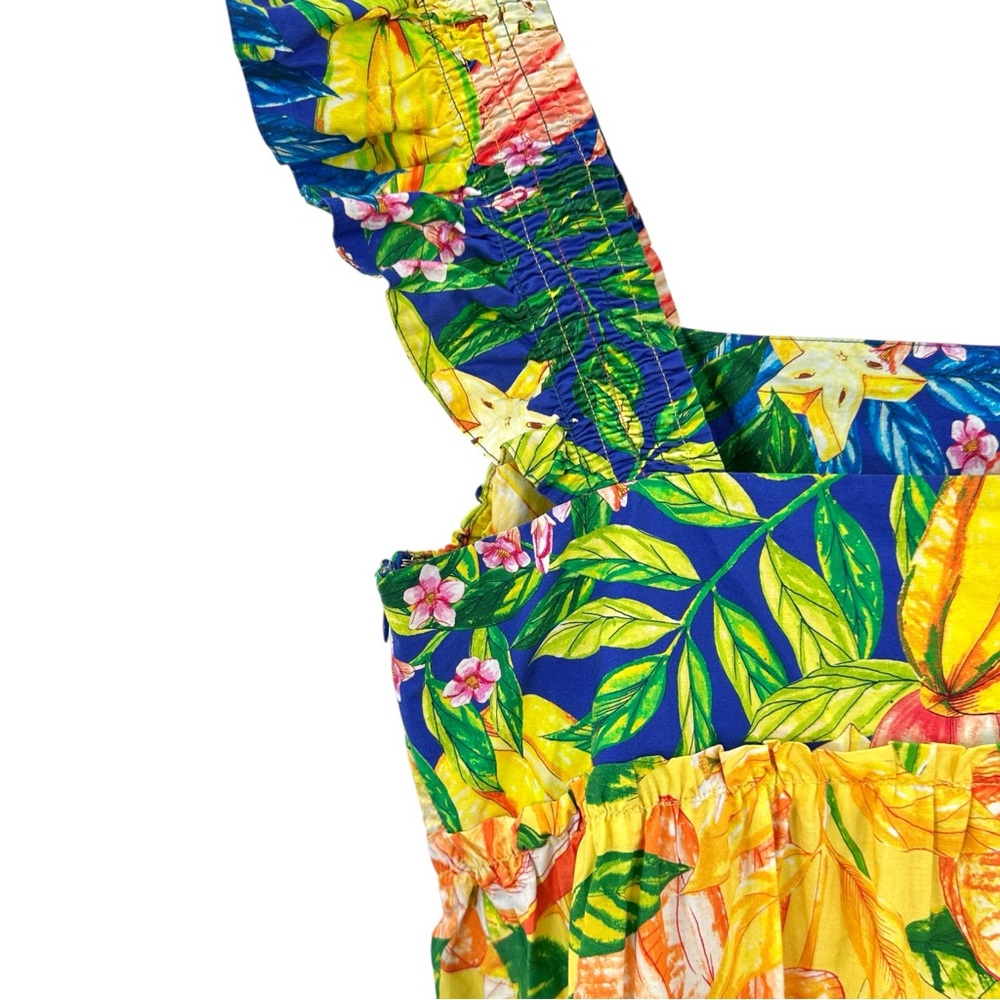FARM Rio Caipirinha Green Yellow Vibrant Print Tiered Sleeveless Mini Dress - XL - Picture 6 of 14